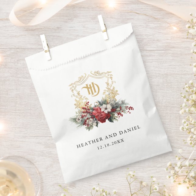 Elegant Calligraphy Red and Gold Wedding Favour Bag (Clipped)