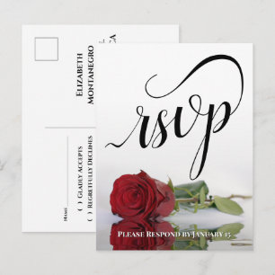 Elegant Calligraphy & Red Rose Wedding RSVP Postcard