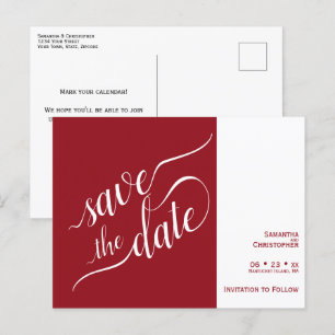 Elegant Calligraphy Red Wedding Save the Date Announcement Postcard