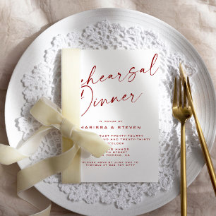 Elegant Calligraphy Rehearsal Dinner Burgundy Invitation
