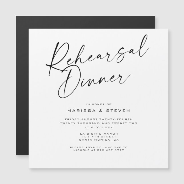 Elegant Calligraphy Rehearsal Dinner Magnetic Card (Front/Back)