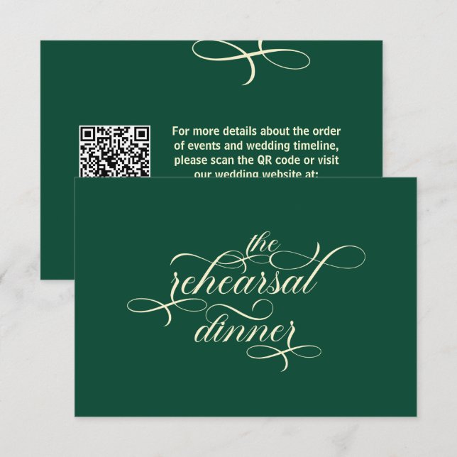 Elegant Calligraphy Rehearsal Dinner Teal Wedding Enclosure Card (Front/Back)