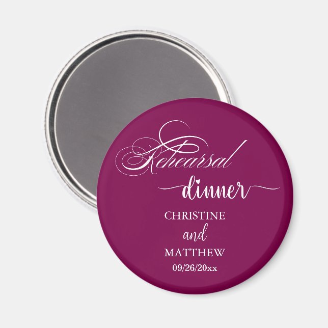 Elegant Calligraphy Rehearsal Dinner Wine Magnet (Front/Back)