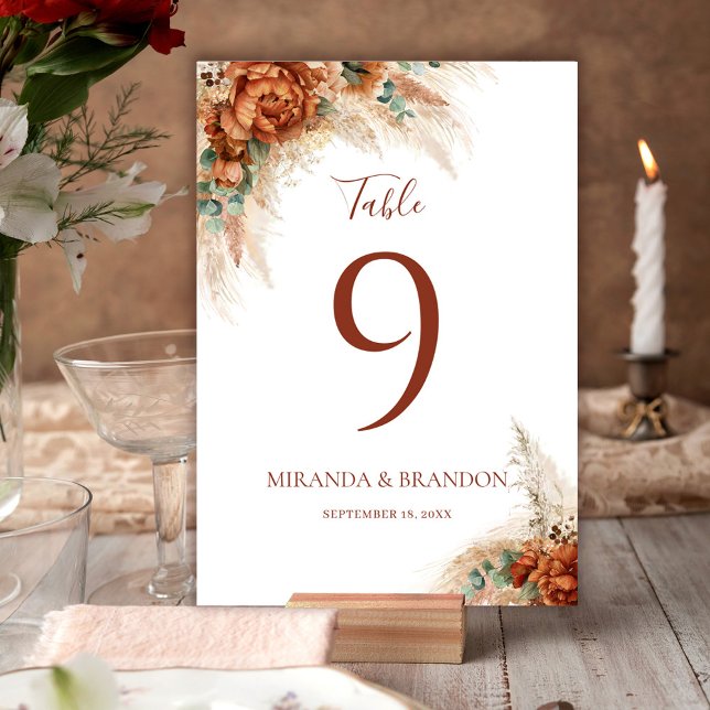 Elegant Calligraphy Romantic Floral Boho Wedding Table Number (Creator Uploaded)