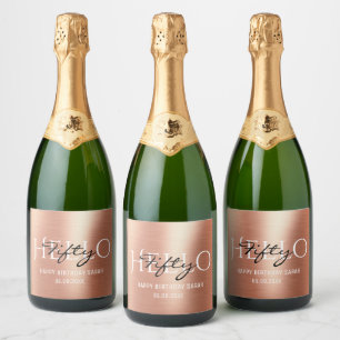 Elegant Calligraphy Rose Gold Hello 50 Birthday   Sparkling Wine Label
