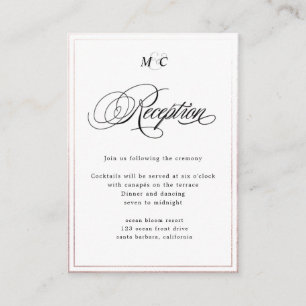 Elegant Calligraphy rose gold Reception Enclosure Card