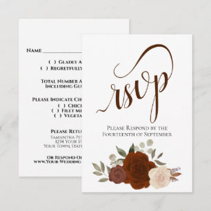 Elegant Calligraphy & Rust Orange Roses Wedding RSVP Card