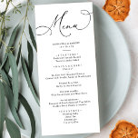 Elegant Calligraphy Rustic Sage Green Wedding Menu<br><div class="desc">Designed to coordinate with our Romantic Script wedding collection,  this customizable Menu card,  features a sweeping script calligraphy text paired with a classy serif font in black with a frosty sage green back and a customizable monogram. Matching items available.</div>