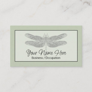 Elegant calligraphy sage green dragonfly business card