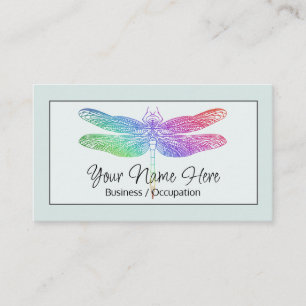 Elegant calligraphy sage green dragonfly business card