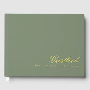Elegant Calligraphy Sage Green Gold Foil Wedding Guest Book