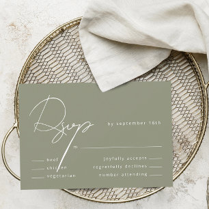 Elegant Calligraphy Sage Green Meal Wedding RSVP Card