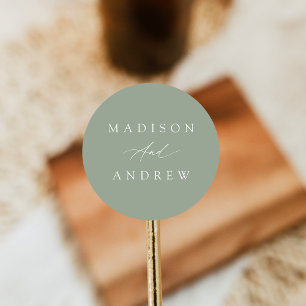 Elegant Calligraphy Sage Green Wedding Classic Round Sticker