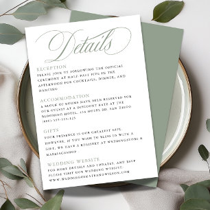 Elegant Calligraphy Sage Green Wedding Details Enclosure Card