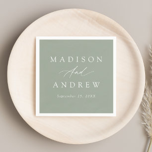 Elegant Calligraphy Sage Green Wedding Napkin