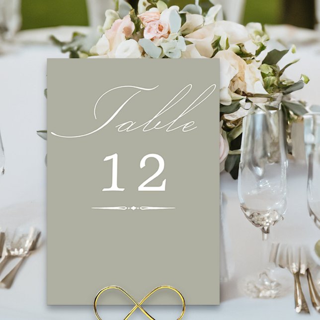 Elegant Calligraphy Sage Green Wedding Table Number (Sage green elegant wedding table number cards from my Wedding Colors collection)