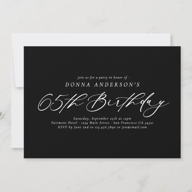 Elegant Calligraphy Script 65th Birthday Party  Invitation (Front)