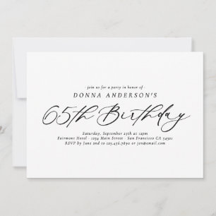 Elegant Calligraphy Script 65th Birthday Party  Invitation