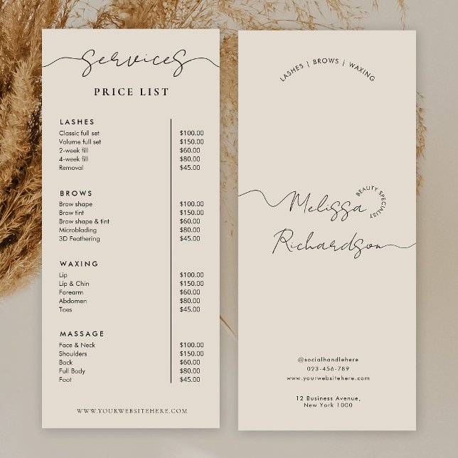Elegant Calligraphy Script Beige Price List Menu (Creator Uploaded)