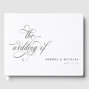 Elegant Calligraphy Script Black and White Wedding Guest Book