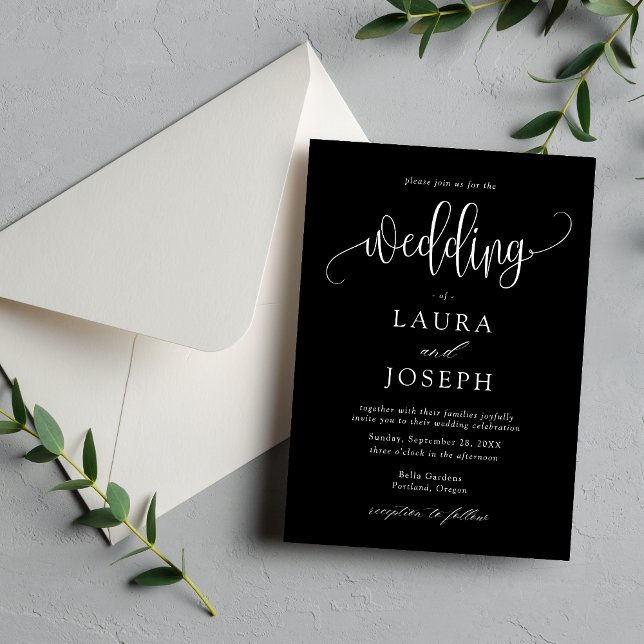 Elegant Calligraphy Script Black and White Wedding Invitation (Creator Uploaded)