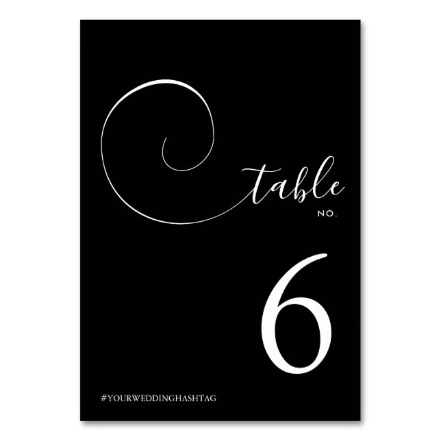 Elegant Calligraphy Script Black  Table Number (Front)