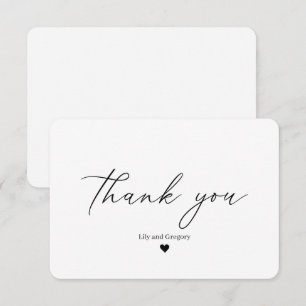 Elegant Calligraphy Script Black White Heart Thank You Card