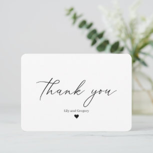 Elegant Calligraphy Script Black White Heart Thank You Card