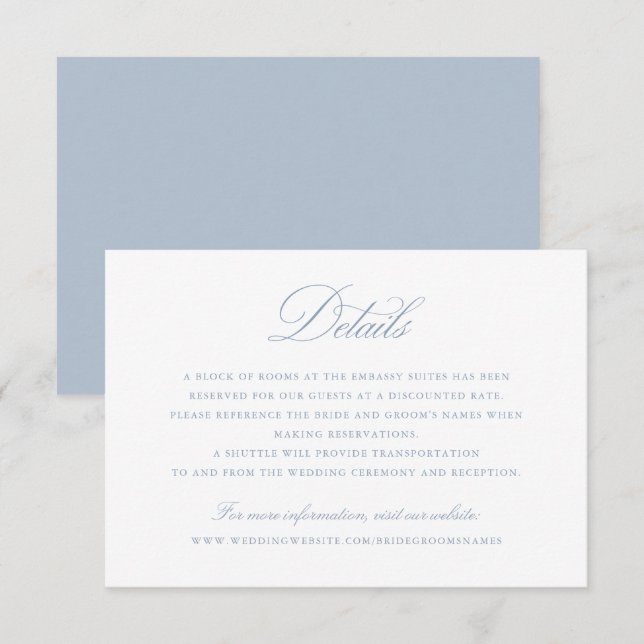 Elegant Calligraphy Script Blue Wedding Details Invitation (Front/Back)