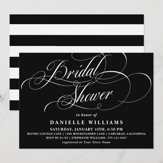 Elegant Calligraphy Script Bridal Shower Invitation (Front/Back)