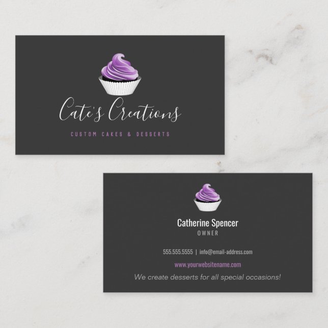 Elegant Calligraphy Script Cupcake Baker Business Card (Front/Back)