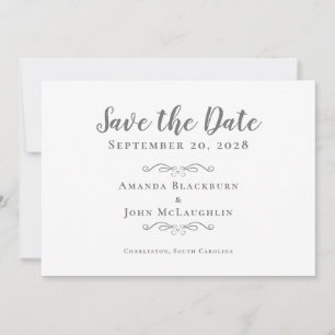 Elegant Calligraphy Script  Delicate Romantic Grey Save The Date