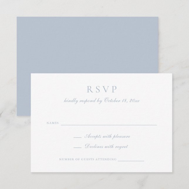 Elegant Calligraphy Script Dusty Blue Wedding RSVP Invitation (Front/Back)