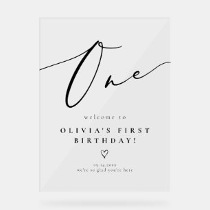 Elegant Calligraphy Script First Birthday Welcome Acrylic Sign