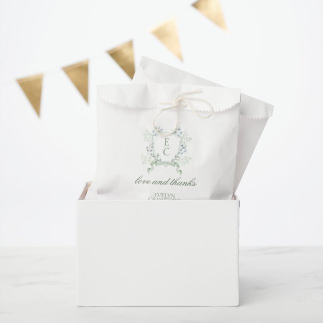 Elegant Calligraphy Script  Floral Crest Wedding Favour Bag (Party)