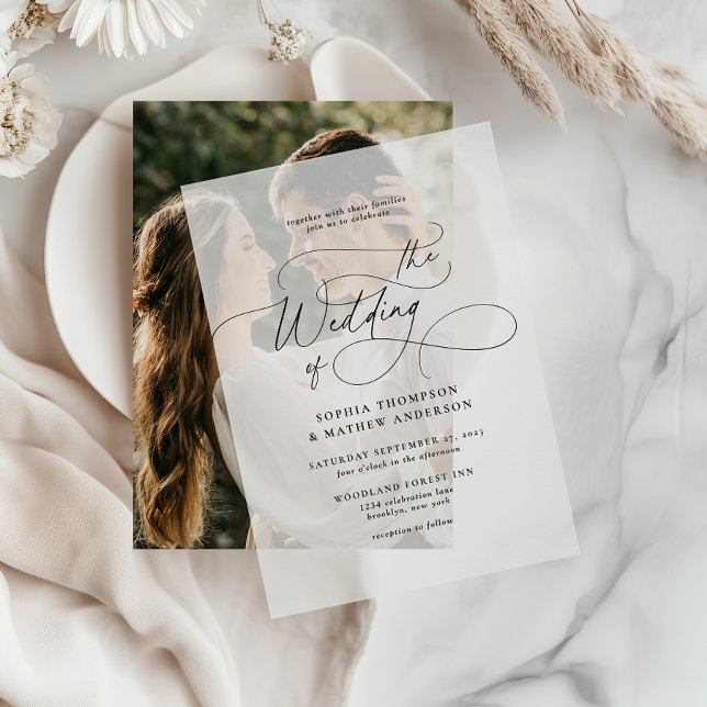 Elegant Calligraphy Script Flourish Wedding Vellum Invitations (Creator Uploaded)