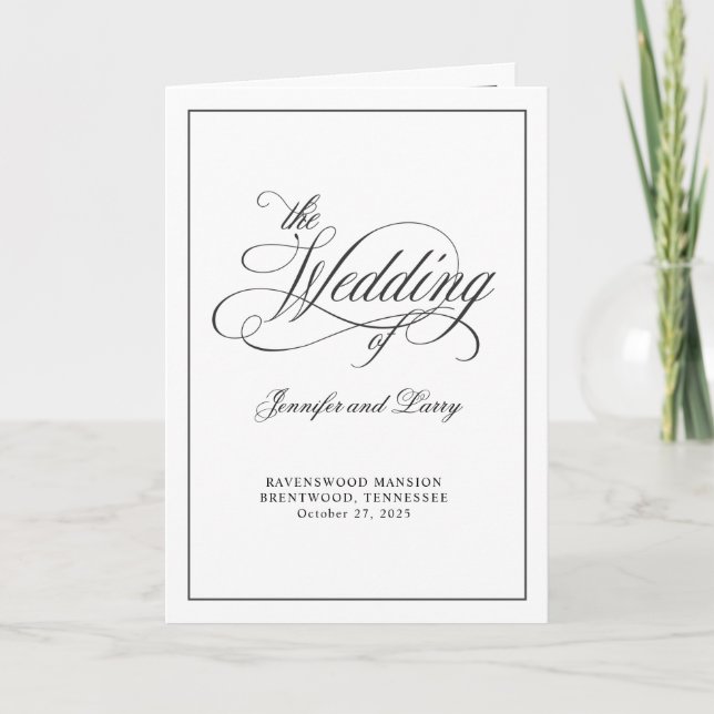 Elegant Calligraphy Script Folded Wedding Program (Front)