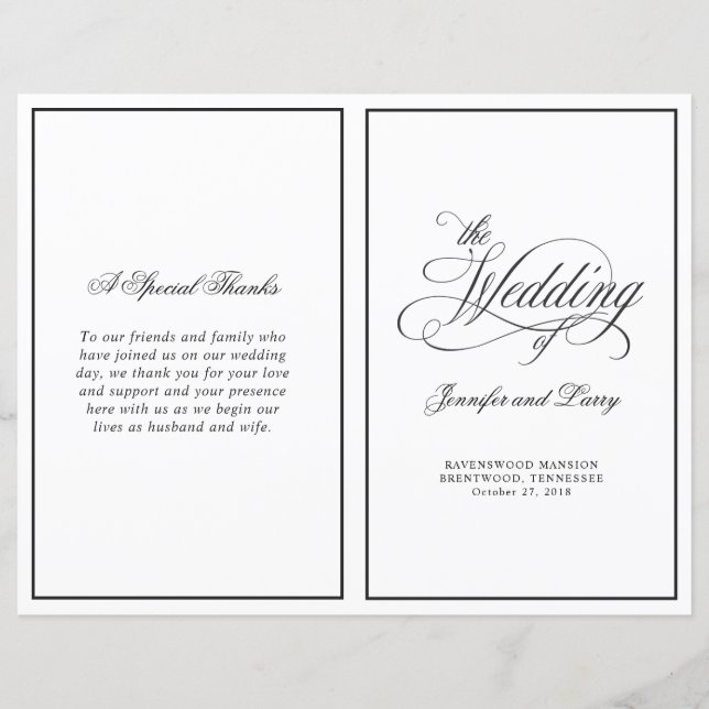 Elegant Calligraphy Script Folded Wedding Program (Front)