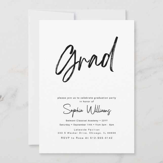Elegant Calligraphy Script Graduation Party Invitation (Front)