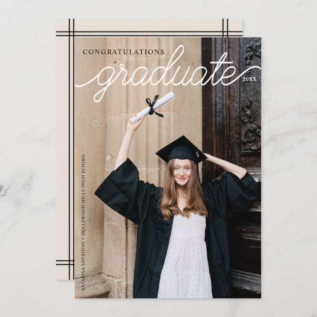 Elegant Calligraphy Script Graduation Photo Announcement (Front/Back)