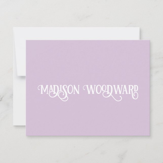 Elegant Calligraphy Script Light Lavender Note Car Card (Front)