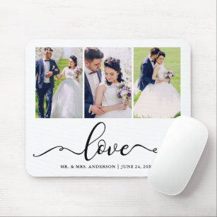 Elegant Calligraphy Script Love 3 Wedding Photo Mouse Pad