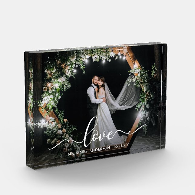 Elegant Calligraphy Script Love Wedding Photo Block (Left)