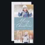 Elegant Calligraphy Script Merry Christmas 2 Photo Holiday Card<br><div class="desc">This stylish and modern Christmas photo card features elegant modern calligraphy script with two of your photos. The reverse has a falling snow pattern on red. Be sure to visit the shop to see more stylish and elegant holiday cards like this!</div>