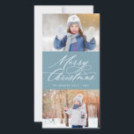 Elegant Calligraphy Script Merry Christmas 2 Photo Holiday Card<br><div class="desc">This stylish and modern Christmas photo card features elegant modern calligraphy script with two of your photos. The reverse has a falling snow pattern on red. Be sure to visit the shop to see more stylish and elegant holiday cards like this!</div>