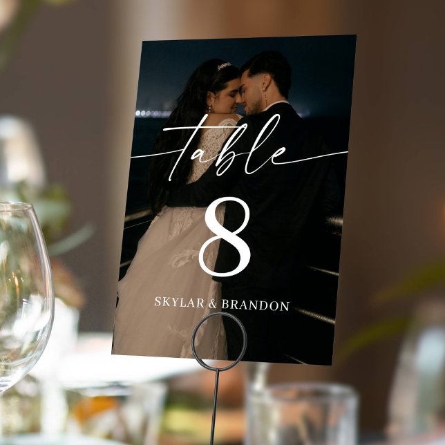 Elegant Calligraphy Script Modern Photo Wedding Table Number (Creator Uploaded)