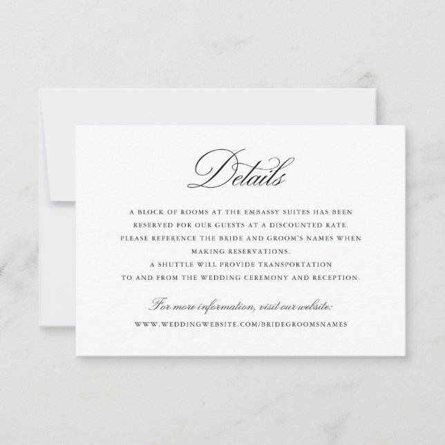 Elegant Calligraphy Script Modern Wedding Details Invitation (Front)