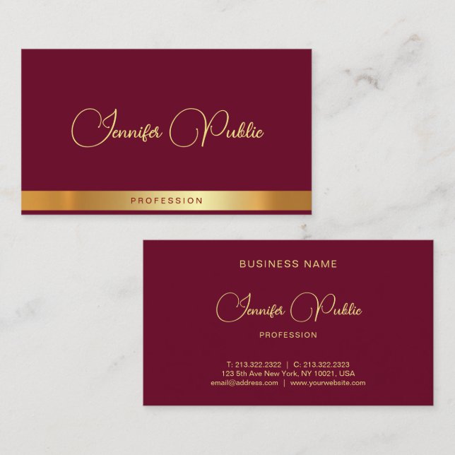 Elegant Calligraphy Script Name Gold Text Ruby Red Business Card (Front/Back)