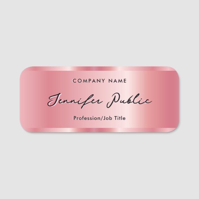 Elegant Calligraphy Script Name Template Rose Gold Tag (Front)