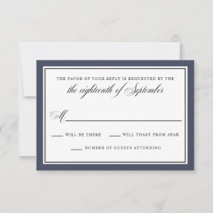 Elegant Calligraphy Script Navy Blue Wedding RSVP  Card